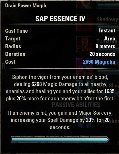 Spell Damage represents the damage done by spells or abilities with a Magicka cost. . Elder scrolls online sap essence